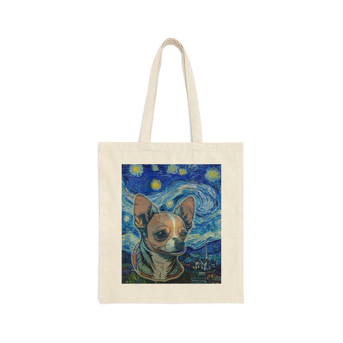 Chihuahua Starry Night Cotton Canvas Tote Bag