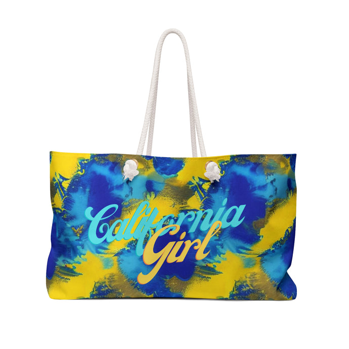 California Girl Blue Gold Tie Dye Print Large Canvas Bag