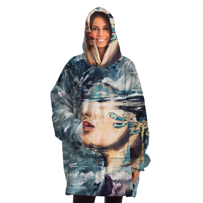 Girl Under Water Painting Print Snug Hoodie Fleece Blanket Wearable Blanket