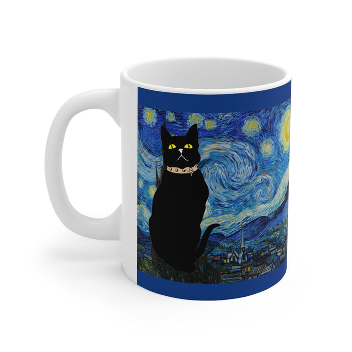 Black Cat Starry Night Ceramic Mug 11oz