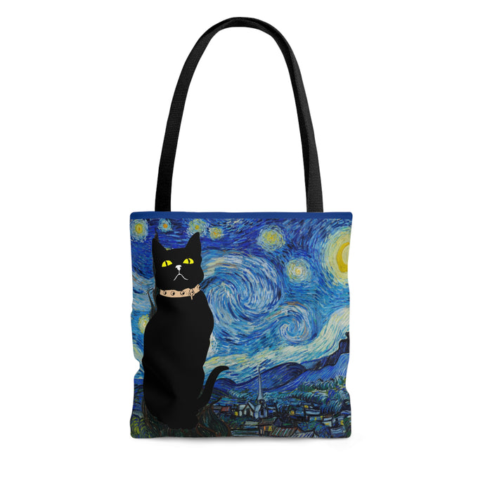 Black Cat Starry Night Tote Bag