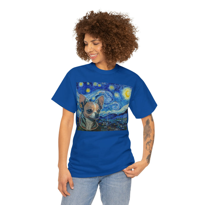 Chihuahua Starry Night Unisex Heavy Cotton T-shirt