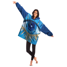 Evil Eye Painting #2 Print Snug Hoodie Wearable Blanket (royal Blue Background)