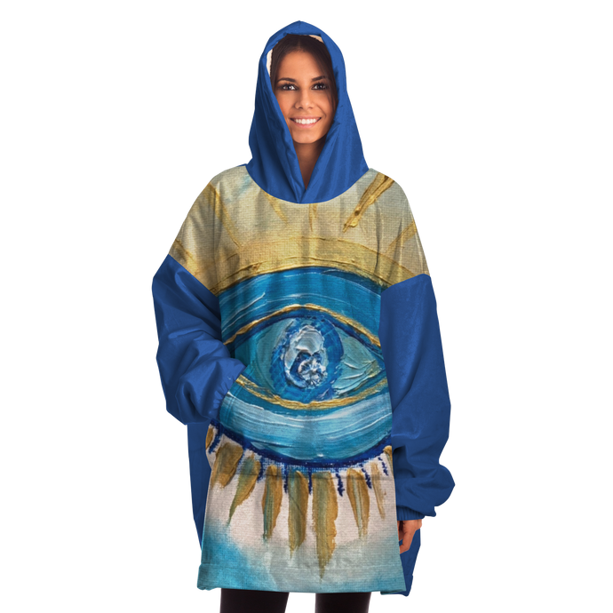 Evil Eye Painting Print Snug Hoodie Wearable Blanket (royal Blue Background)