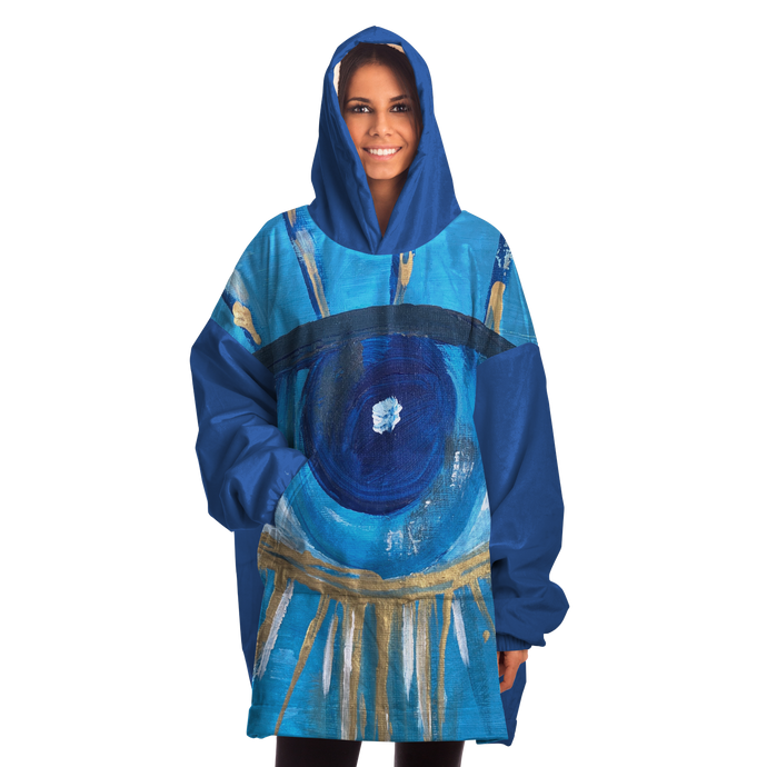 Evil Eye Painting #2 Print Snug Hoodie Wearable Blanket (royal Blue Background)